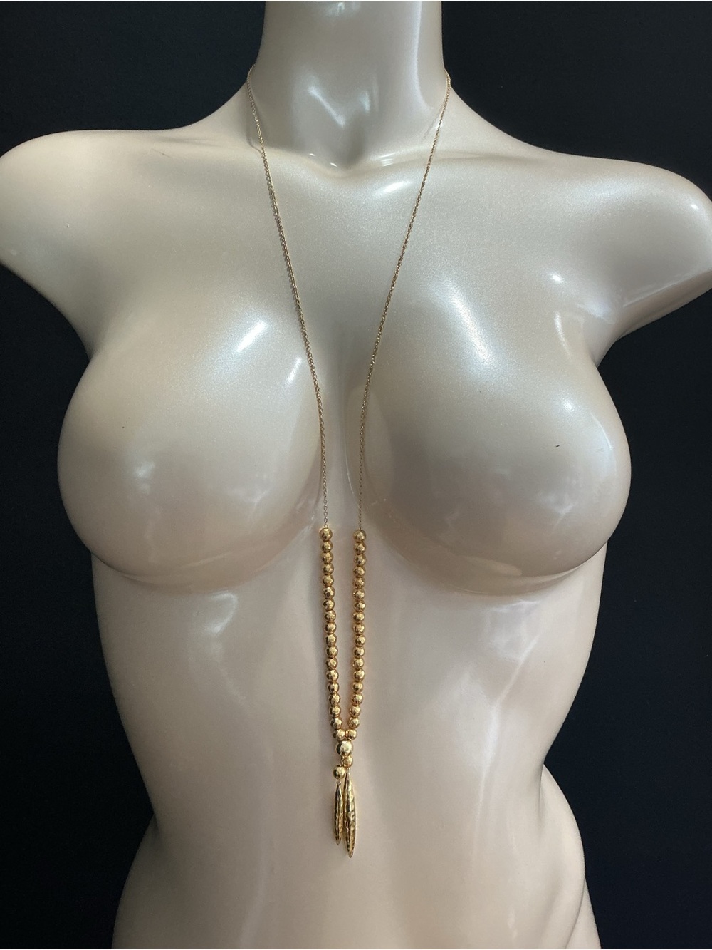 Sexy Long Dainty Delicate Gold Chain Link Articulated Beaded Tassel Necklace